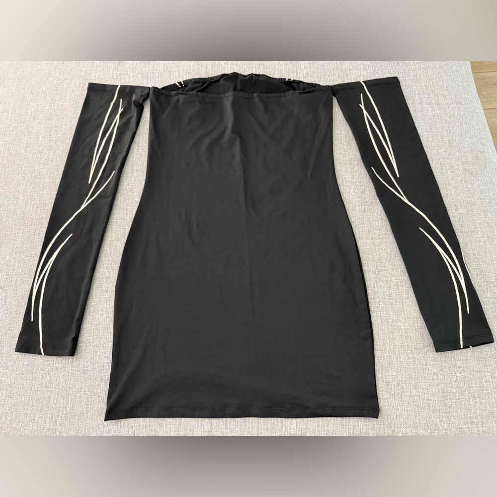 Black Off-Shoulder Dress with Accents - Picture 2 of 8